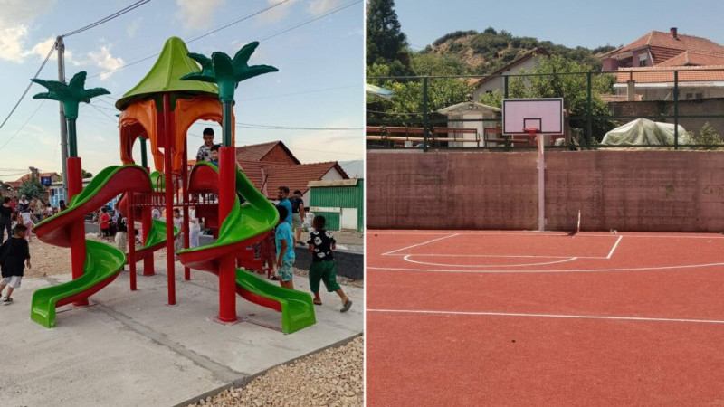 Ustrumca Türk mahallesinde spor sahası ve çocuk parkı yapıldı